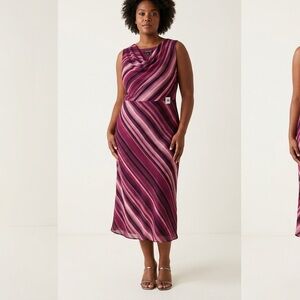 246 Sangria Y2K Pink & Purple Diagonal Stripe Cowl Neck Midi Dress - Size 18W